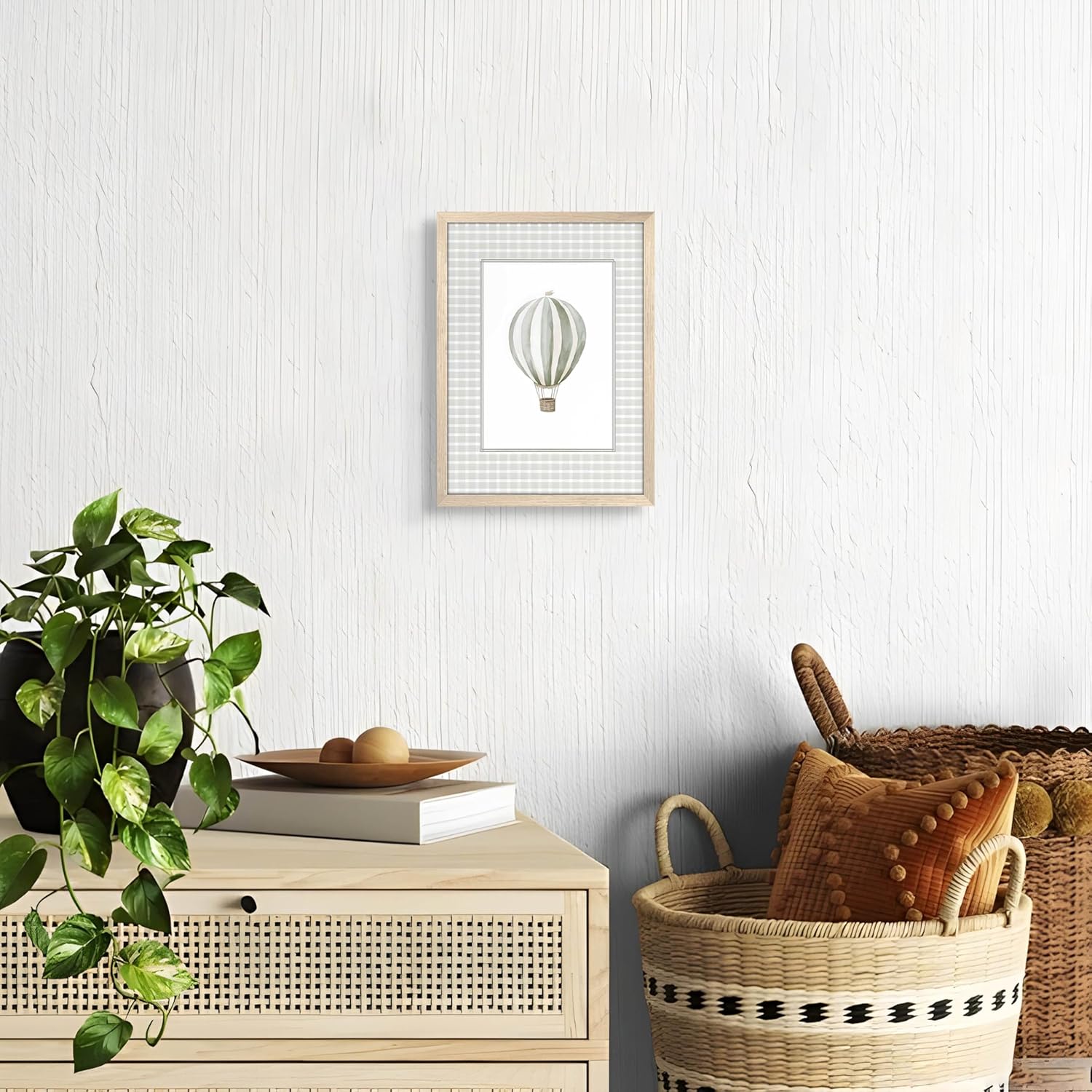 Wood Framed Hot Air Balloon Wall Art, Vintage Baby Nursery Decor Paintings, Boy Girl Room Wall Decor, Cute Travel Adventure Artwork, Kids Room Canvas Print Poster Oil Painting 12x16 Inch