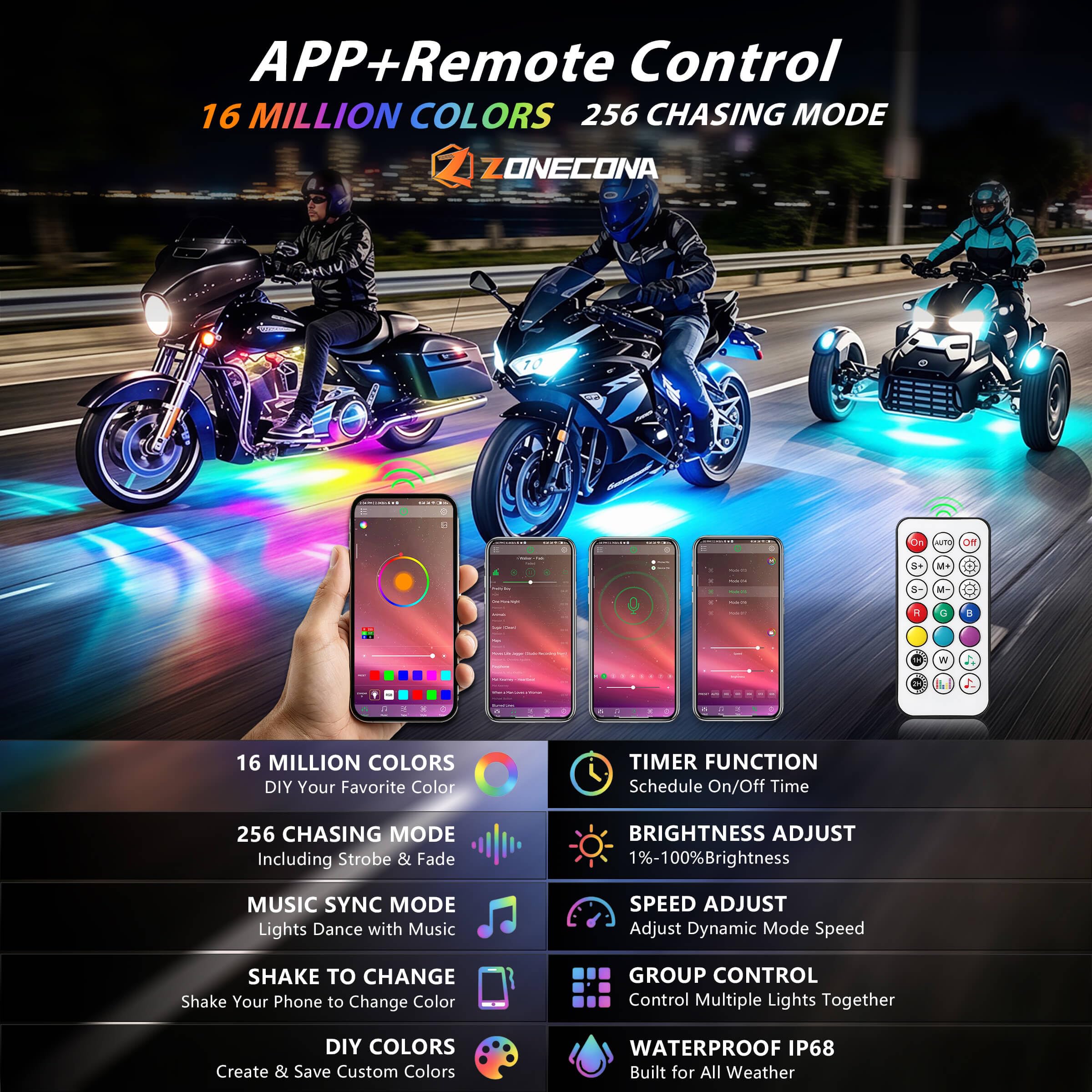 Amazon.com: ZONECONA 12PCS Chasing Motorcycle LED Underglow Lights