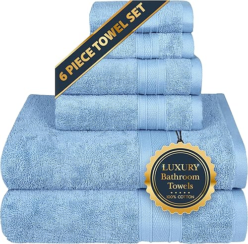 TRIDENT - Suave y afelpado, 100% algodón, altamente absorbente, toallas de baño, súper suaves, juego de 6 toallas (2 toallas de baño, 2 toallas de