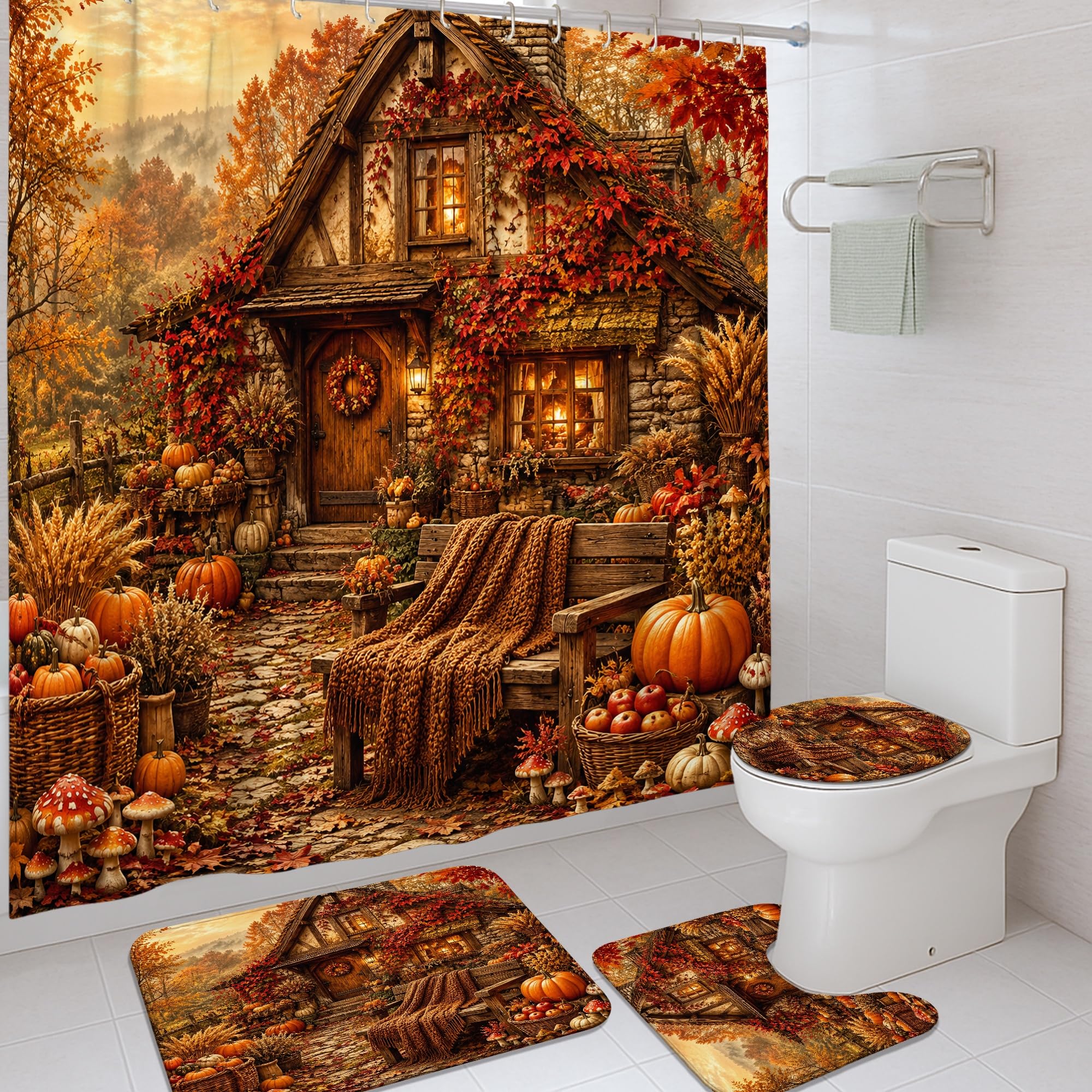 Rideaux de douche pour décoration chambre d'hôtes style rustique