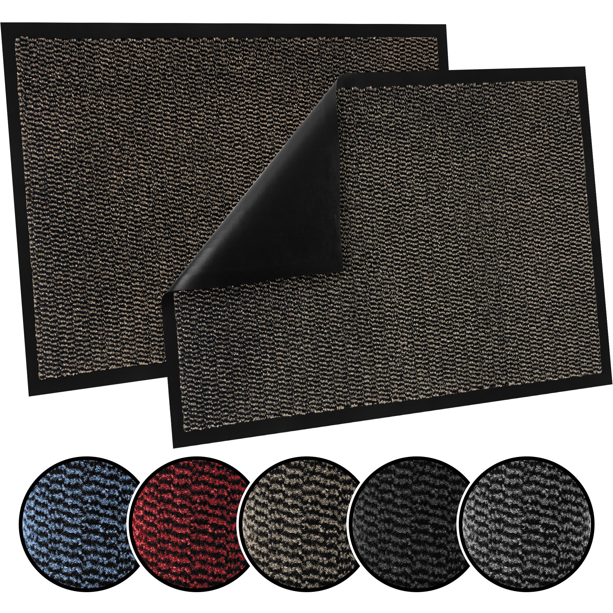 TrendMakers Door Mat Indoor & Outdoor Non-Slip Rubber Backed door mats indoor Super Absorbent Washable Dirt Trapper doormats - Durable & wrinkle-free Barrier Rug (Beige/Black - 60cm x 90cm)