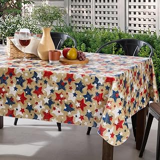 Newbridge Burlap Stars 60 x 120 Inch Rectangle Patriotic Vinyl Tablecloth