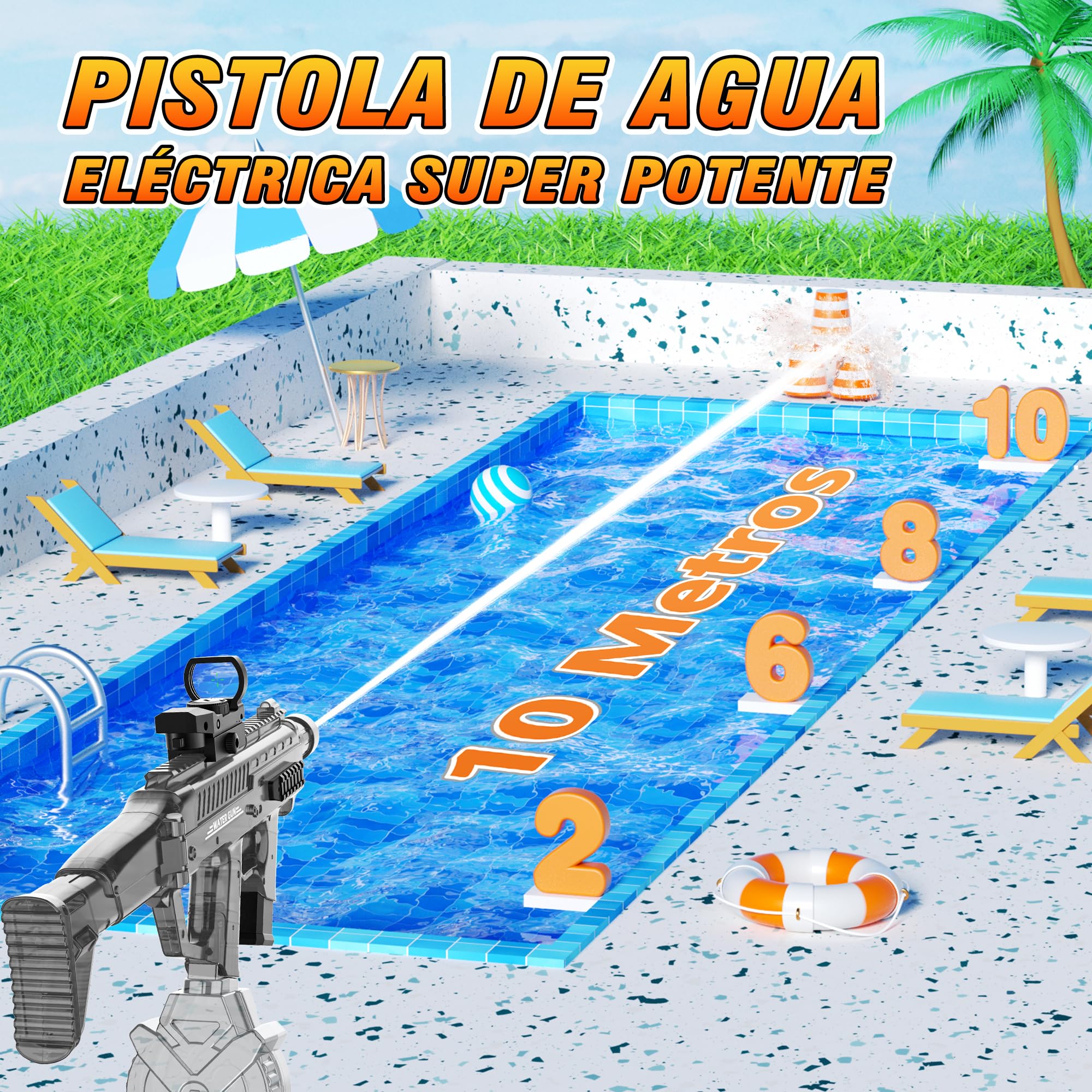 Pristar Wasserpistole Elektrisch für Erwachsene & Kinder, Automatische Wasserpistole mit 730ml Großer Kapazität, Splasher 8-10 Metre Große Reichweite Water Gun für Pool Party Strand im Freien