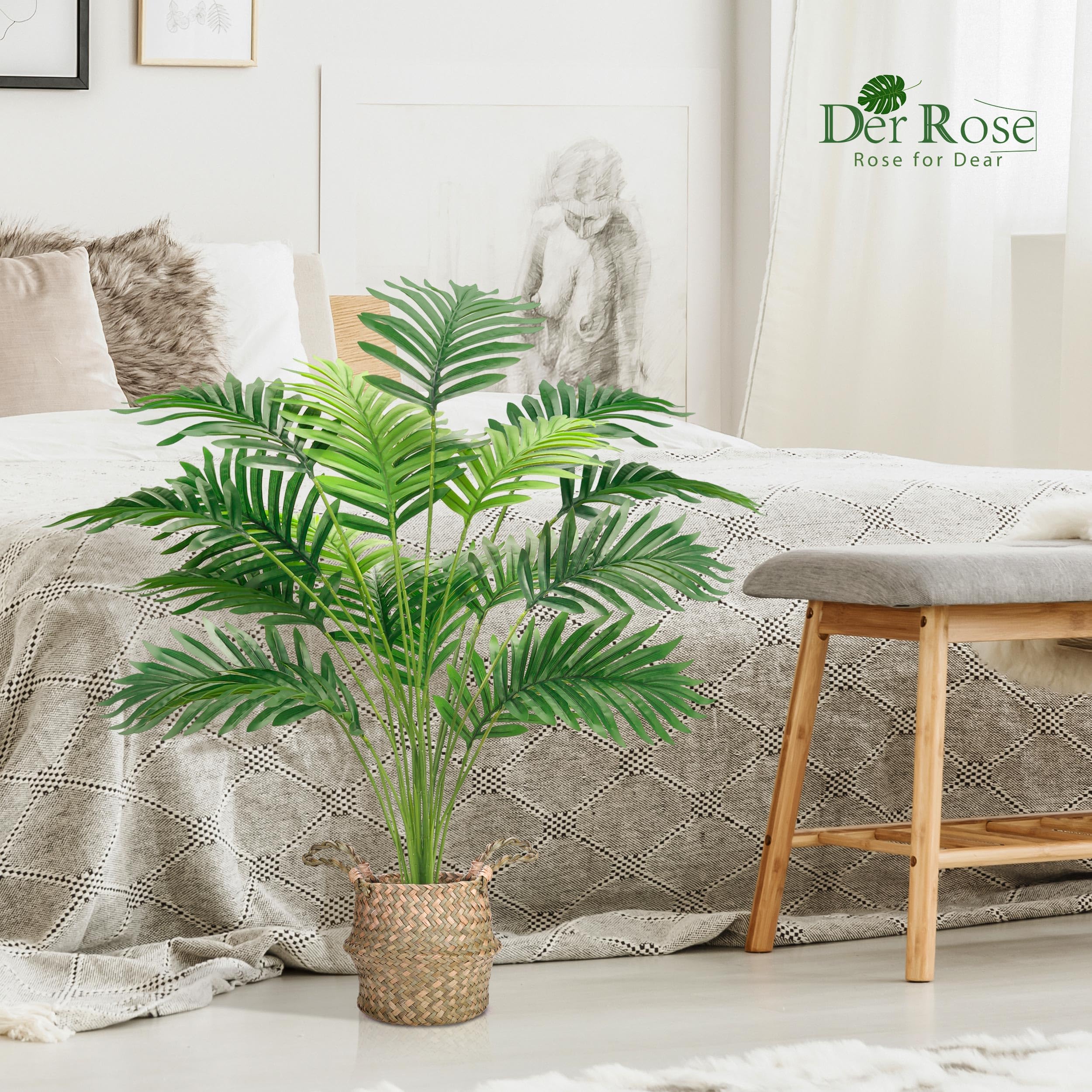 Der Rose 2 Pièces 71 cm Palmier Artificiel Grande Plante Fausse Areca en Pot avec Paniers Tressés