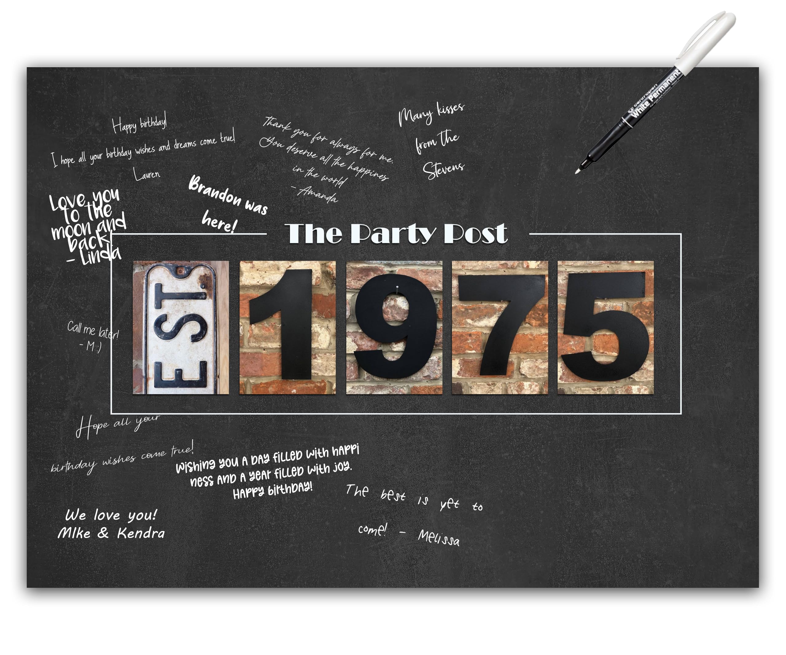 The Party Post Women's Est. 1975 51St Birthday Party Decorations - Chalkboard Guest Book Alternative Poster. A3 Party Sign For Him Or Her Turning 51 Years Old Signing Board For Or Men. Rustic 1975 Wall Art Banner For Wishes