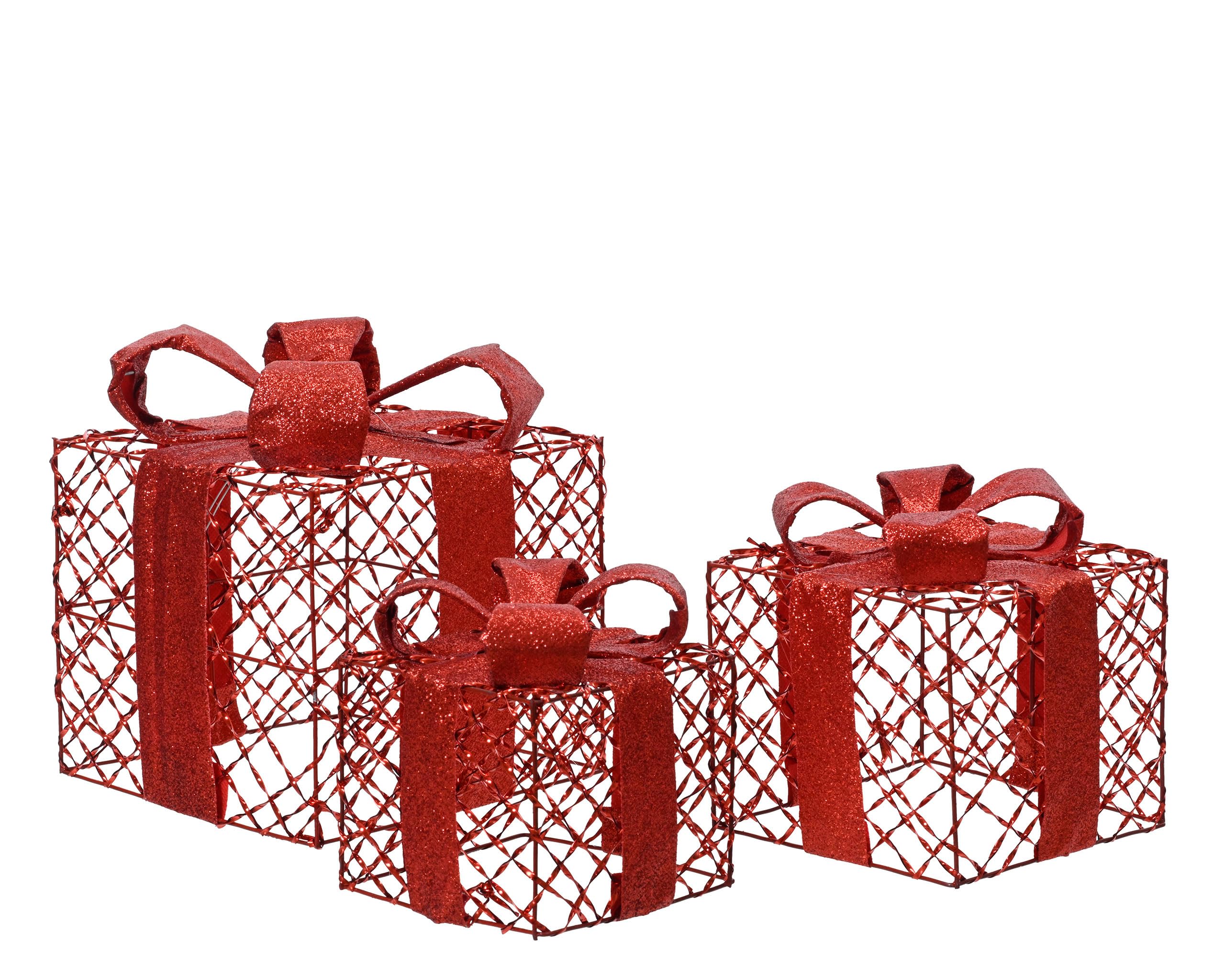 Adornos para árbol de Navidad de 12 cm a 18 cm, metal, juego de 3 unidades, para colgar y colocar de pie, colgante de árbol de Navidad y adornos para árbol de Navidad, color rojo