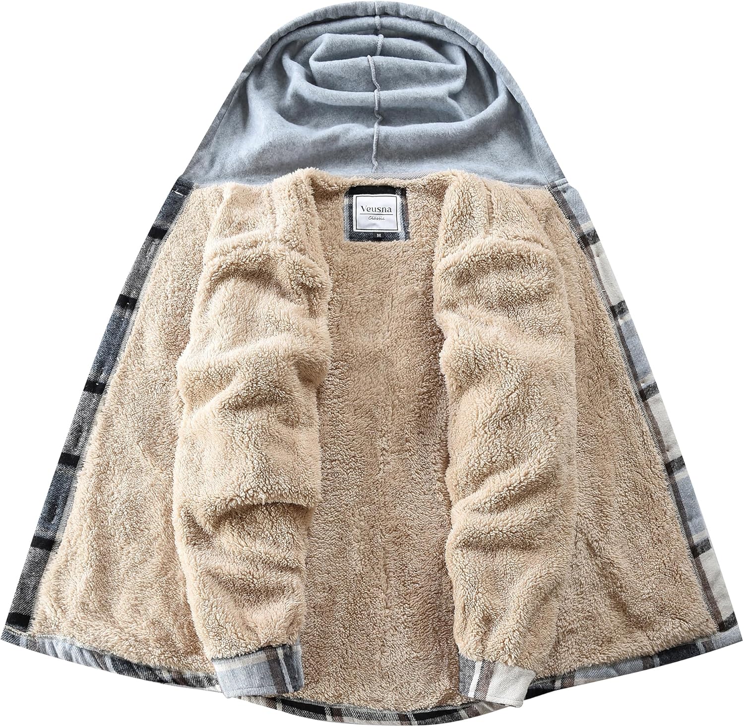 Women's Plaid Flannel Plaid Shacket Button Up Hooded Long Sleeve Fleece Jacket Winter Coat with Side Pockets - Image 4