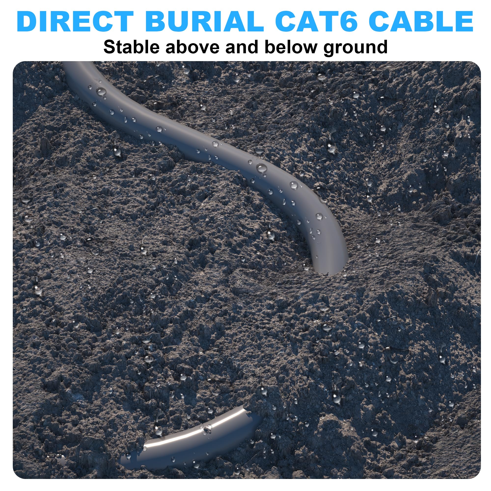 Cable Ethernet Cat 6 para exteriores de 100 m (20 RJ45), cable Ethernet blindado de 23 AWG, Cat 6 a granel, FTP, impermeable, entierro directo, en tierra, resistente a los rayos UV, red, LAN, Internet