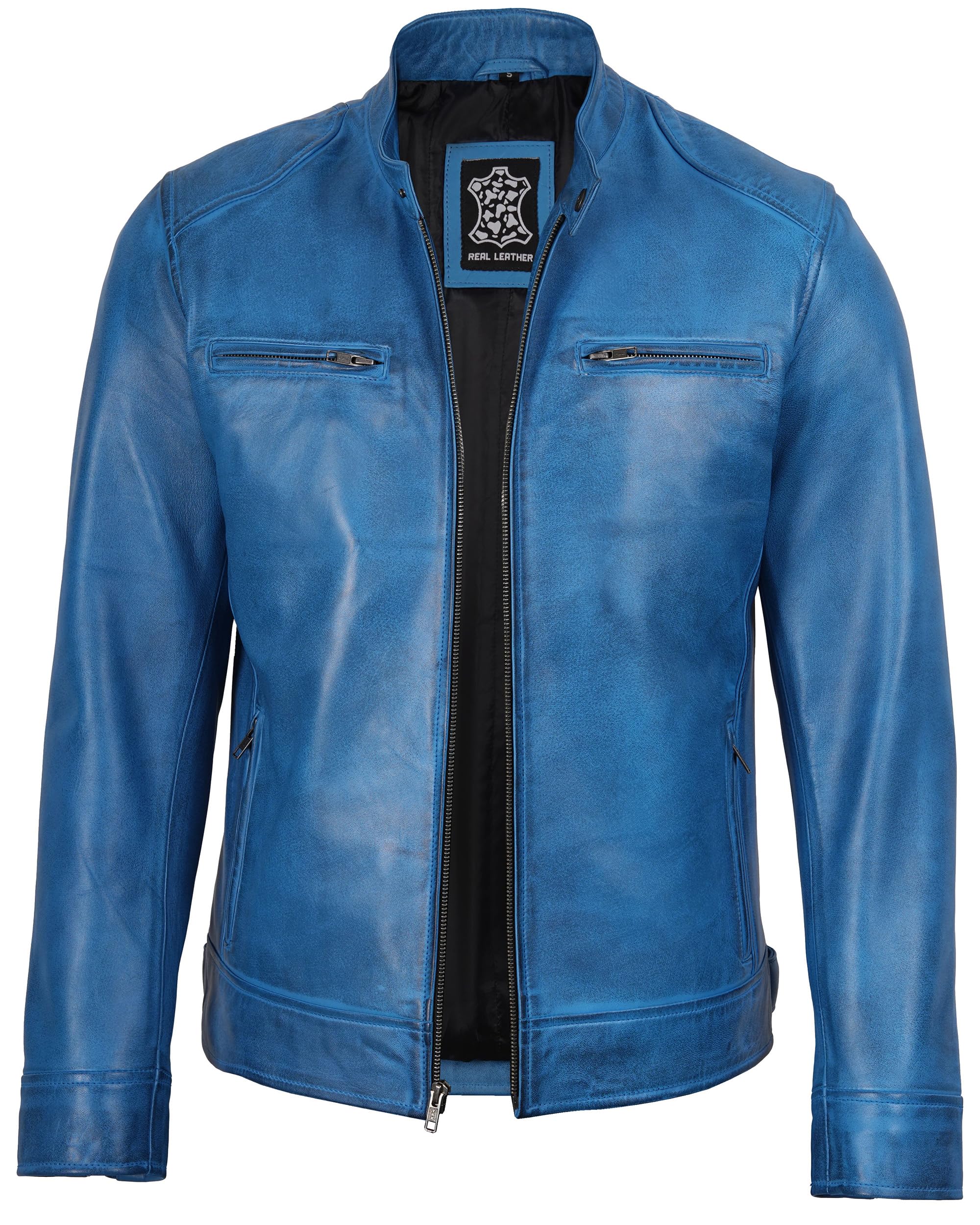 Cafe Racer Real Lambskin Leather Jackets For Men Motorcycle Style