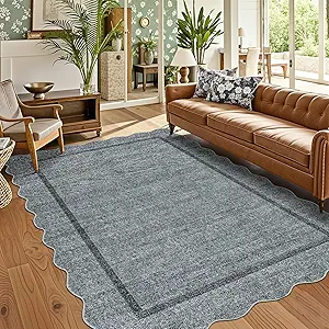 GarveeHome Scalloped Washable Area Rugs 5x7 Rug for Living Room Modern Non Slip Throw Rugs Grey Rug Soft Bedroom Rugs Non Shedding Low Pile Stain Resistant Carpet for Dining Room Nursery 5'x7' Grey