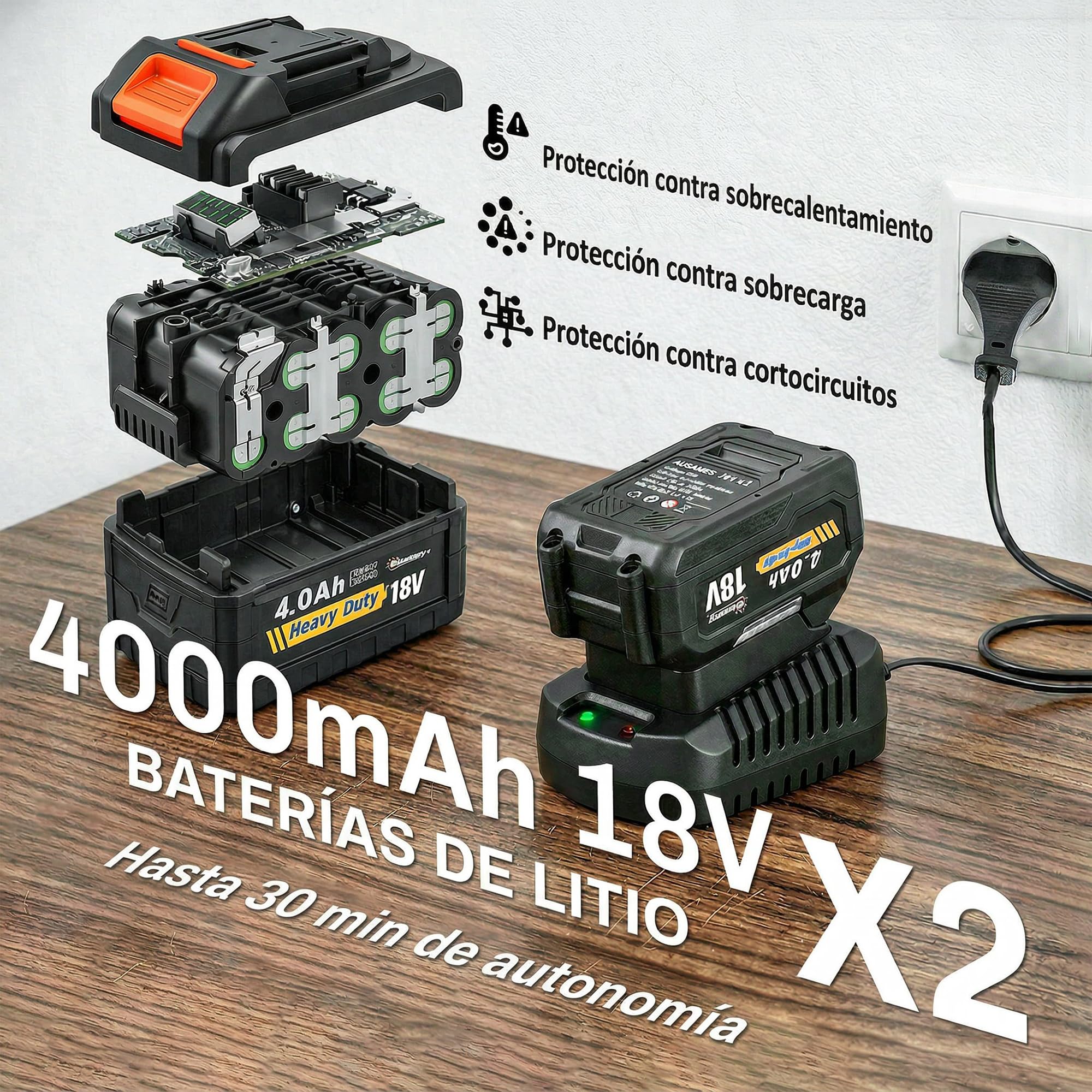 Outsunny Soplador de Hojas sin Cable 36V (2x18V) con 2 Baterías 4.0Ah y Cargador, Motor Sin Escobillas 1000W, Modo Turbo, 3 Velocidades, Soplador Eléctrico Ligero para Jardín, Hojas, Polvo y Nieve