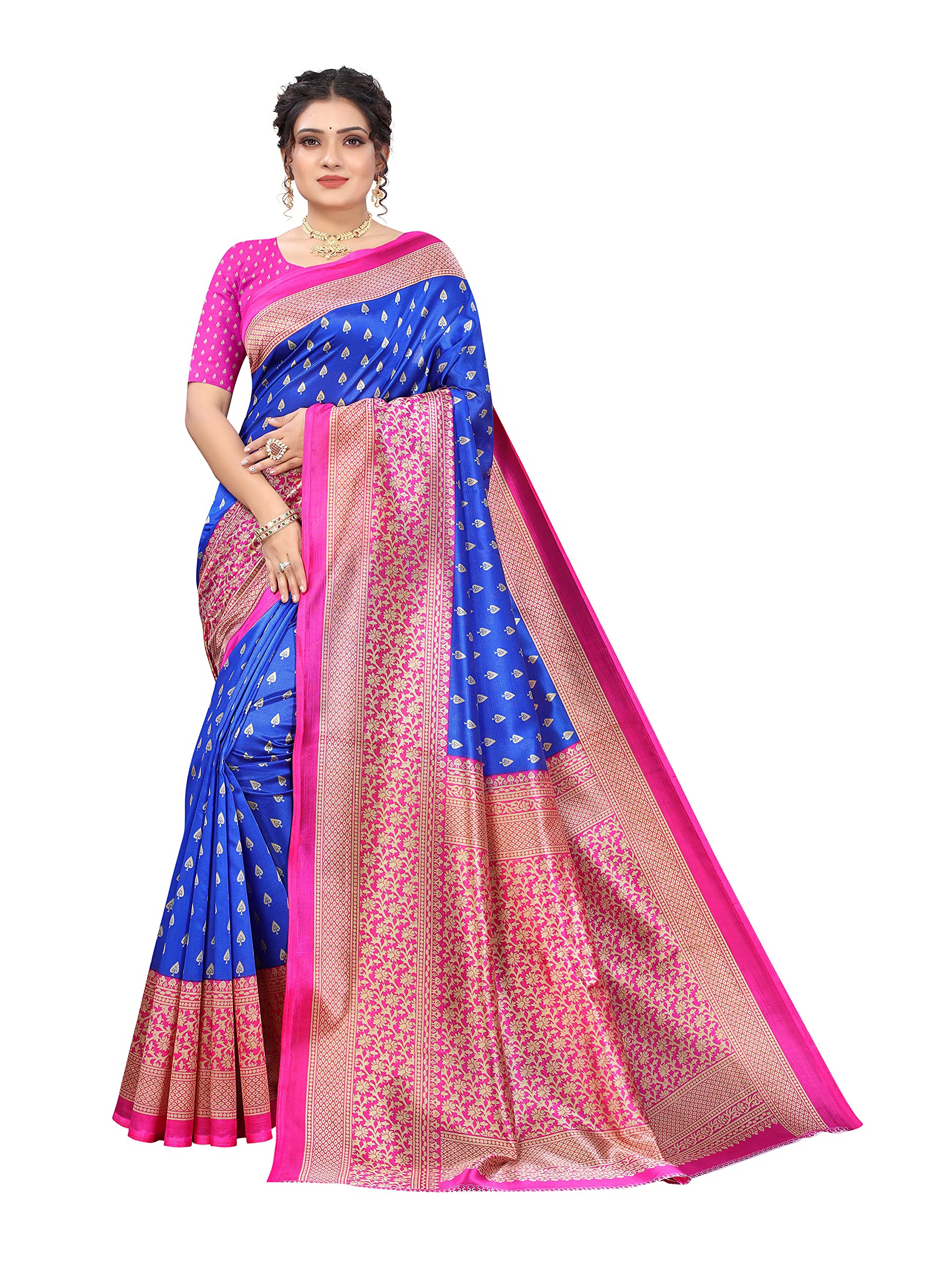 PISARAWomen's Art Silk Printed Saree With Unstitched Blouse Piece