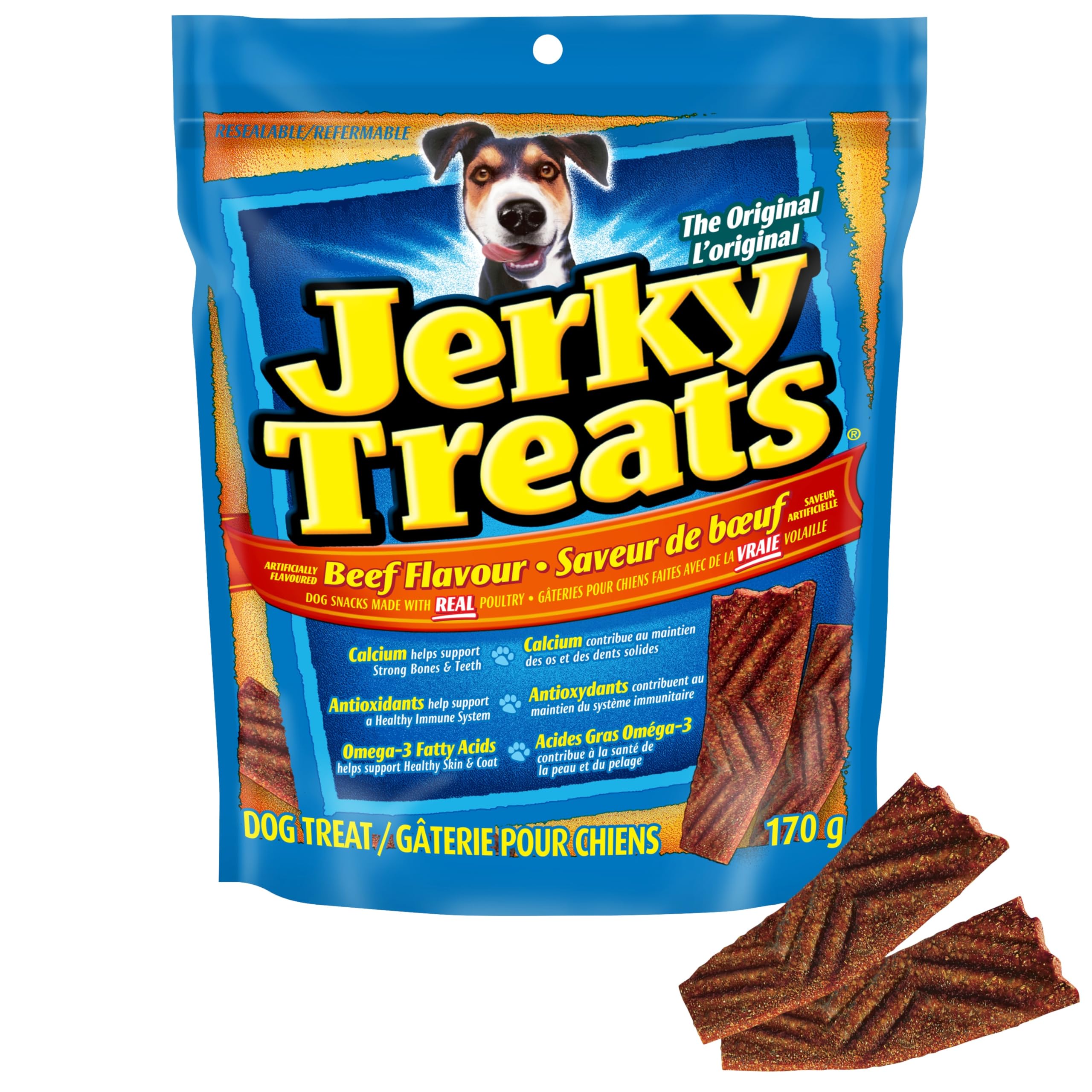 Jerky Treats Dog Treats, Beef Flavour Chewy Dog Snacks made with Real Chicken Meat, 170 g (Pack of 12)