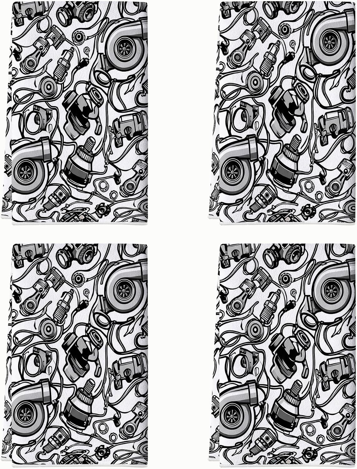 Turbocharger Kitchen Towels Set of 4, Industrial Modern Wires Gears None Black Microfiber Quick Dry Dish Towels for Drying Dishes New Home Essentials 16x24 Inch
