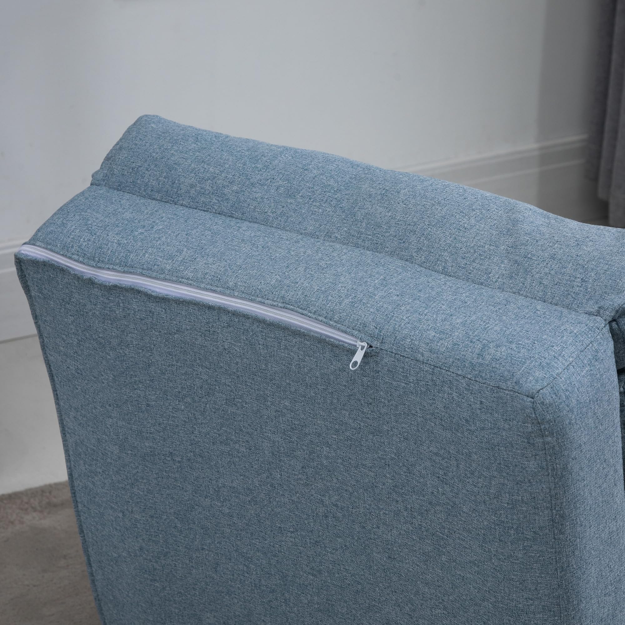 HOMCOM Fauteuil Convertible 1 Place Fauteuil Paresseux lit chauffeuse 1 Place - Coussin Inclus, Dossier réglable - Salon, Charge 120 kg, Tissu Lin Bleu