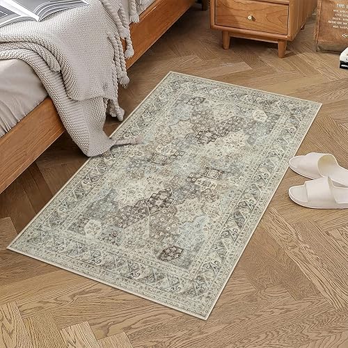 Miniatura 7 de Zacoo Alfombra bohemia de 2 x 3 pies, estilo vintage, para interiores, lavable, antideslizante, tapete de baño pequeño, tapete pequeño de pelo bajo
