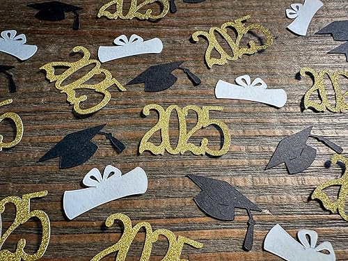 Miniatura 3 de Gold 2025, Graduation Cap, and Diploma Graduation Party Confetti