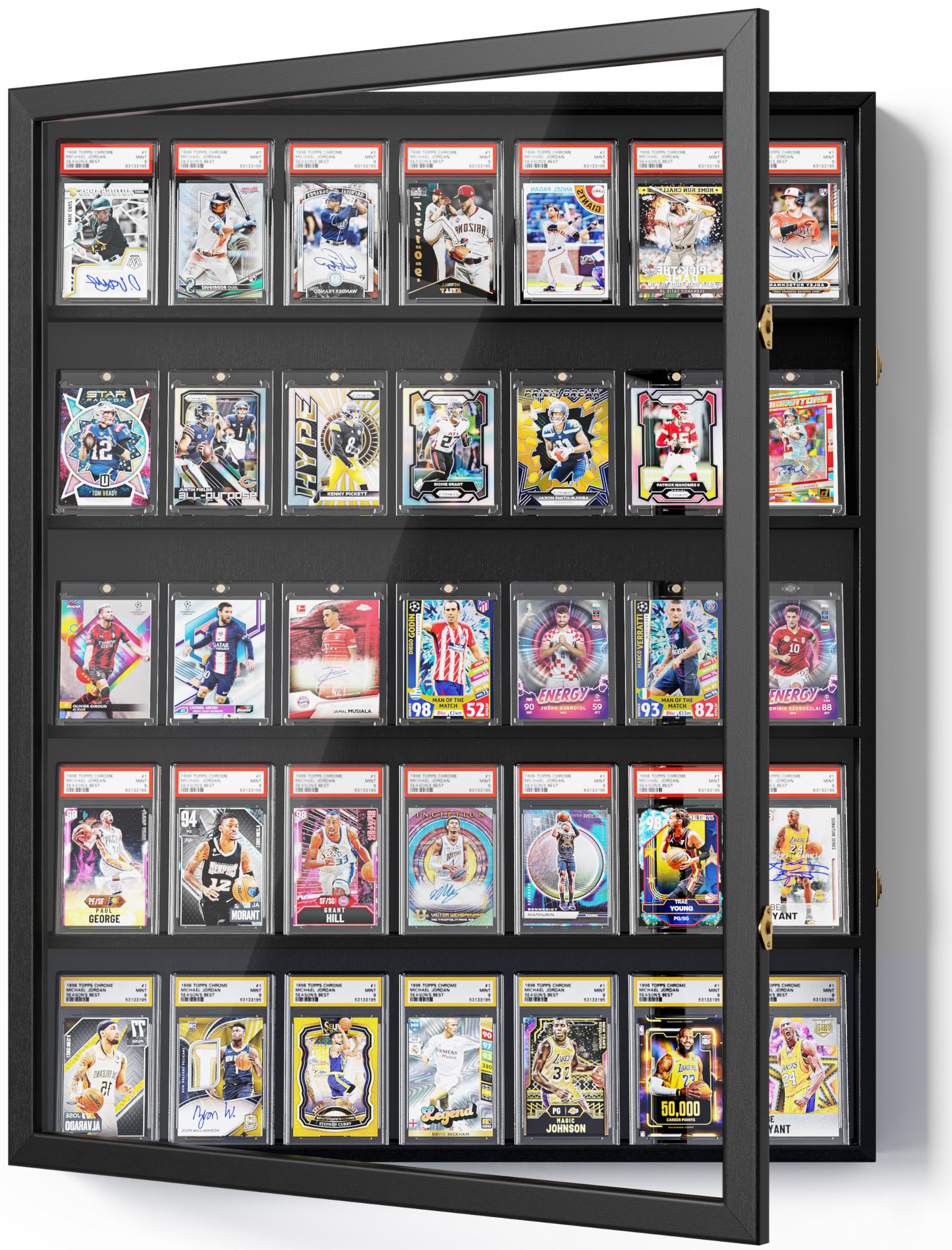 Card Display Case, Large Trading Card Display Frame Wall Mount, 35 Graded Sports Display Frame with UV Protection Clear View Lockable for Football Basketball Comic Trading Cards (Black)-image-35