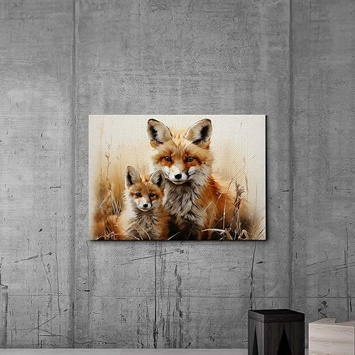 Miniatura 4 de Fox Mother Cub Print, In The Style Of Stencil,Based, Kids Wall Art, Kids Wall Art Display, Mom And Baby Animal Art Print, Wall Art, Wall Decor