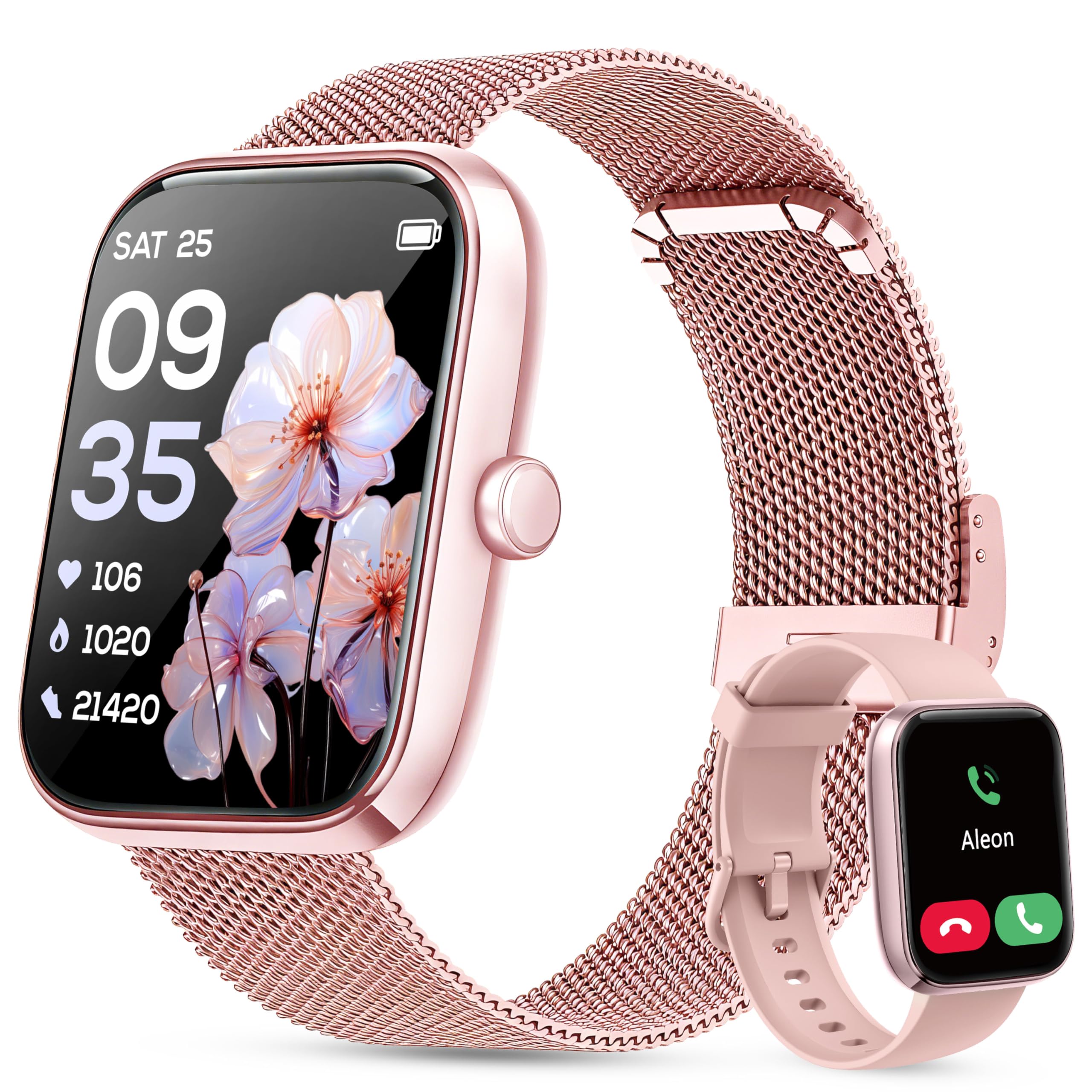 KALINCO Smart Watch Women 2 Bands 44mm case Alexa Fitness Tracker Heart Rate Sleep Stress Monitor IP68 Waterproof