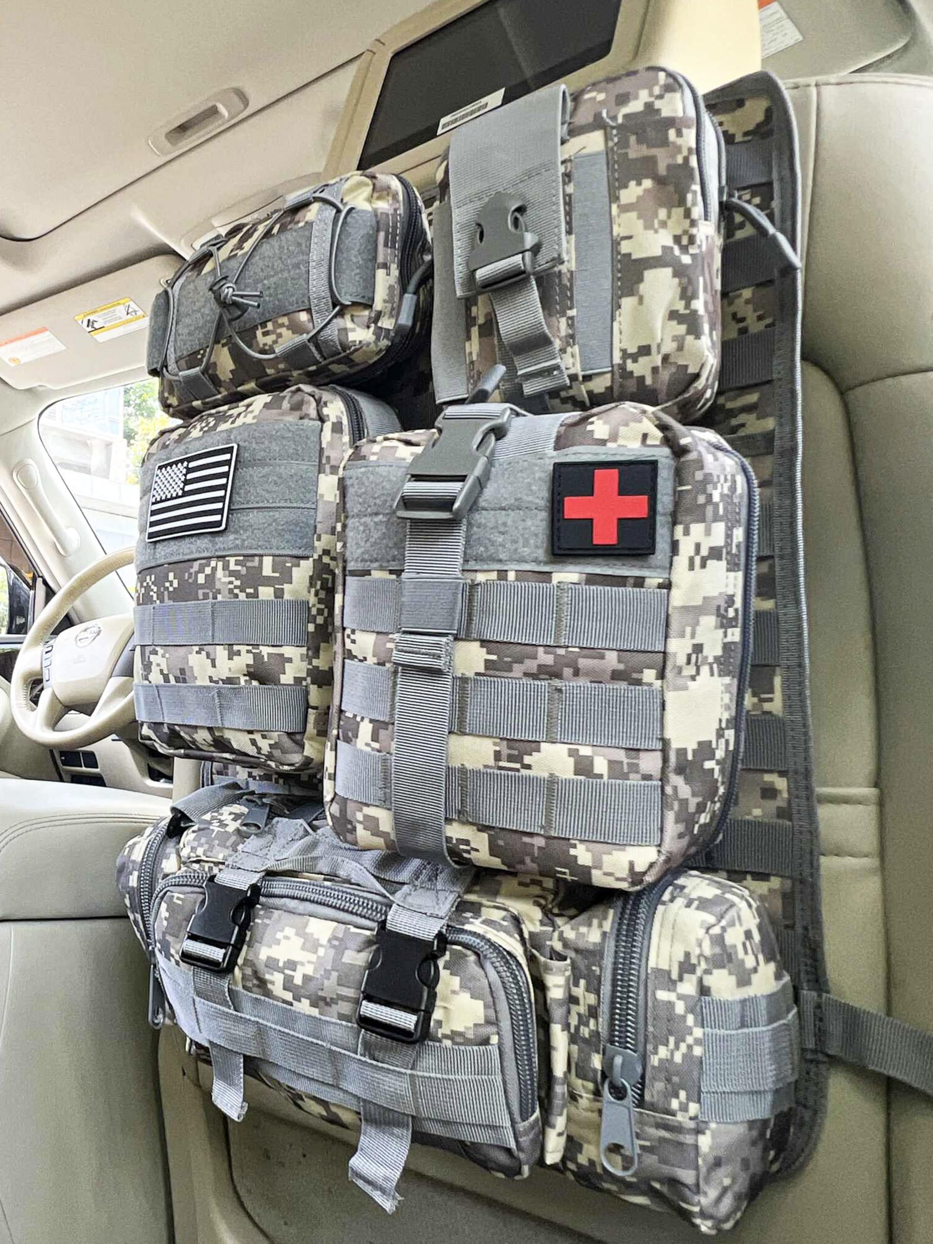 Zjyufy Universaler Autositz Rückenlehnen Organizer Taktischer Molle, Fahrzeug-Organizer mit 5 Abnehmbaren Molle-Taschen für LKWs, Autositz Taschen, unverzichtbares Camping-Aufbewahrungszubehör