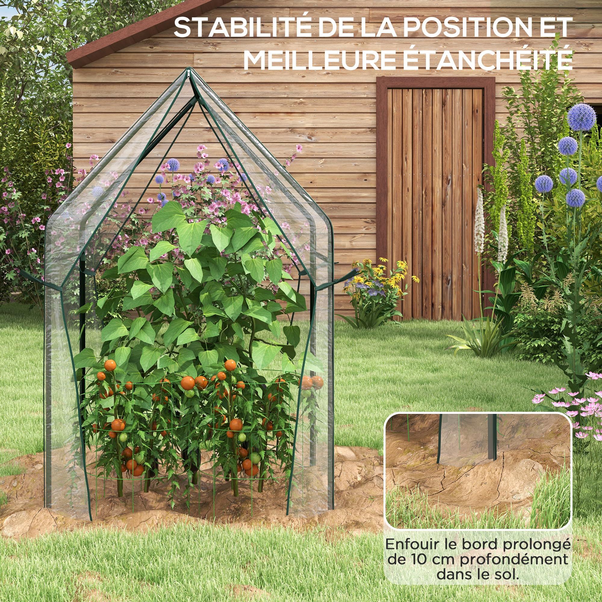 Outsunny Serre de Jardin, Serre de Balcon, bâche renforcée PVC, châssis en Acier, 2 Portes zippées enroulables, pour légumes Plantes Fleurs, intérieur et extérieur, 90 x 90 x 145 cm, Blanc