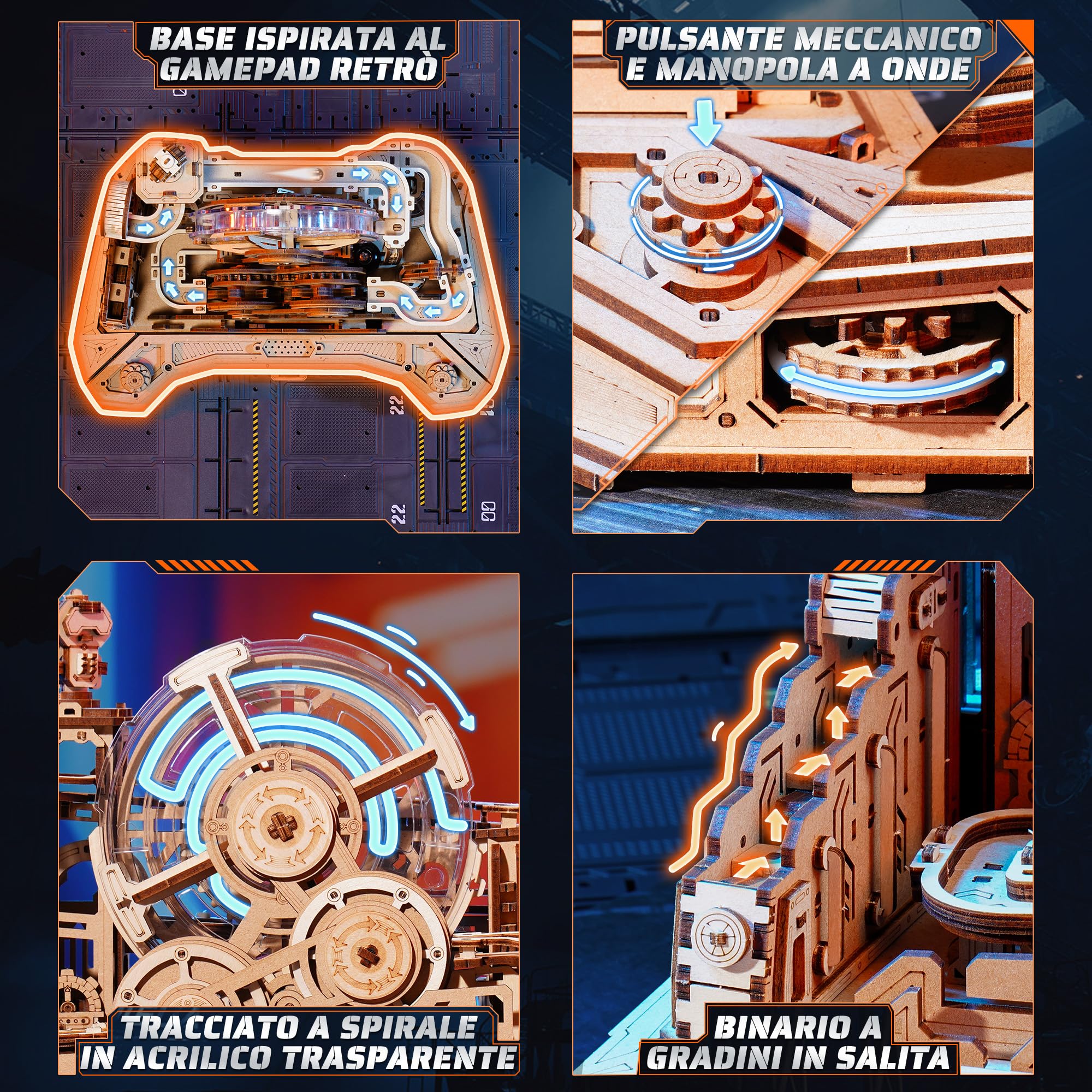 ROBOTIME Puzzle 3D in Legno Gear Ball Challenge – Kit Labirinto Meccanico da 653 Pezzi, STEM per Adulti e Ragazzi, Design a Forma di Controller, EGC01