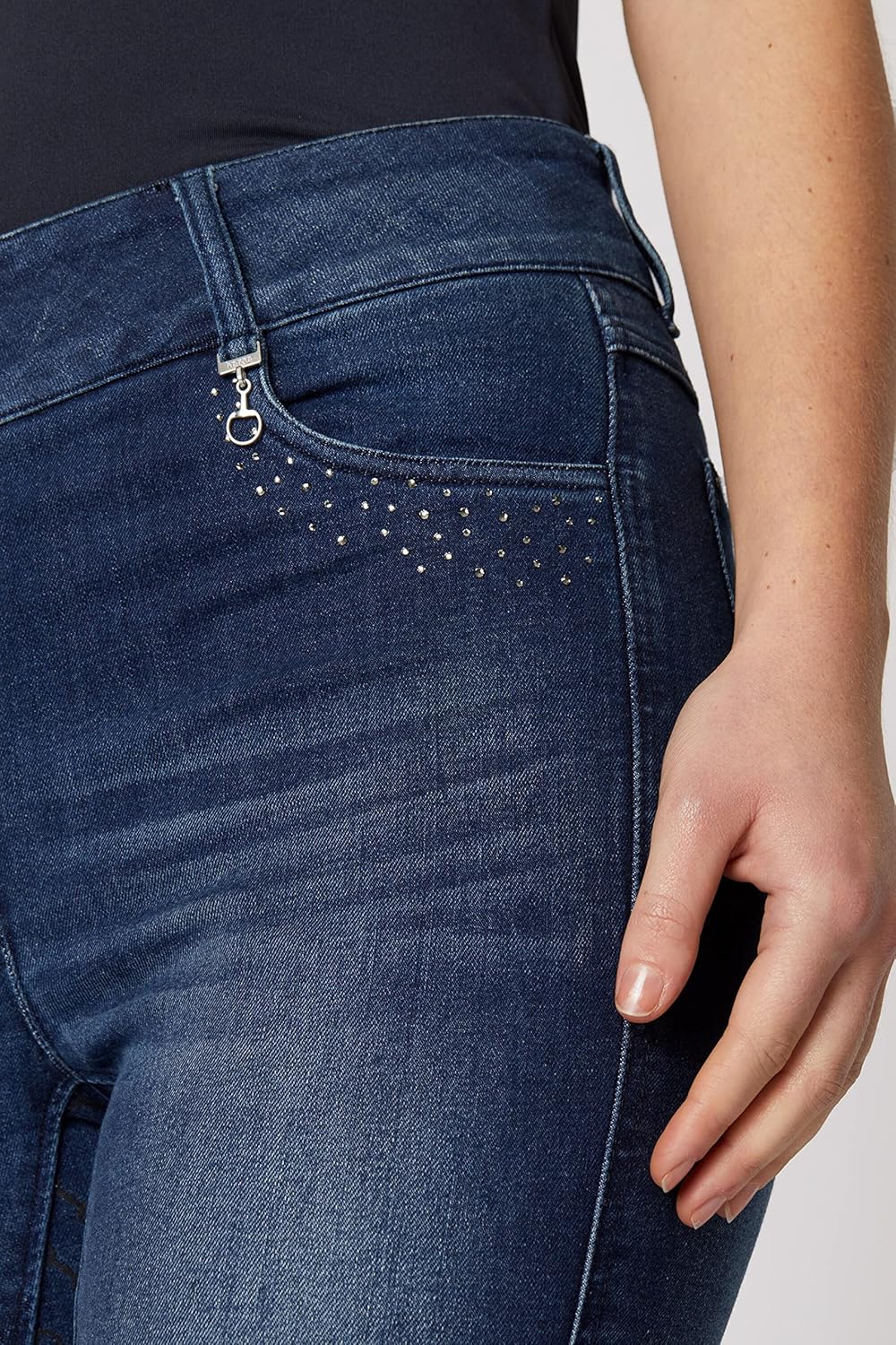 HORZE Kaia Women's Denim Silicone Full Seat Breeches with Crystal Details and 5 Pockets