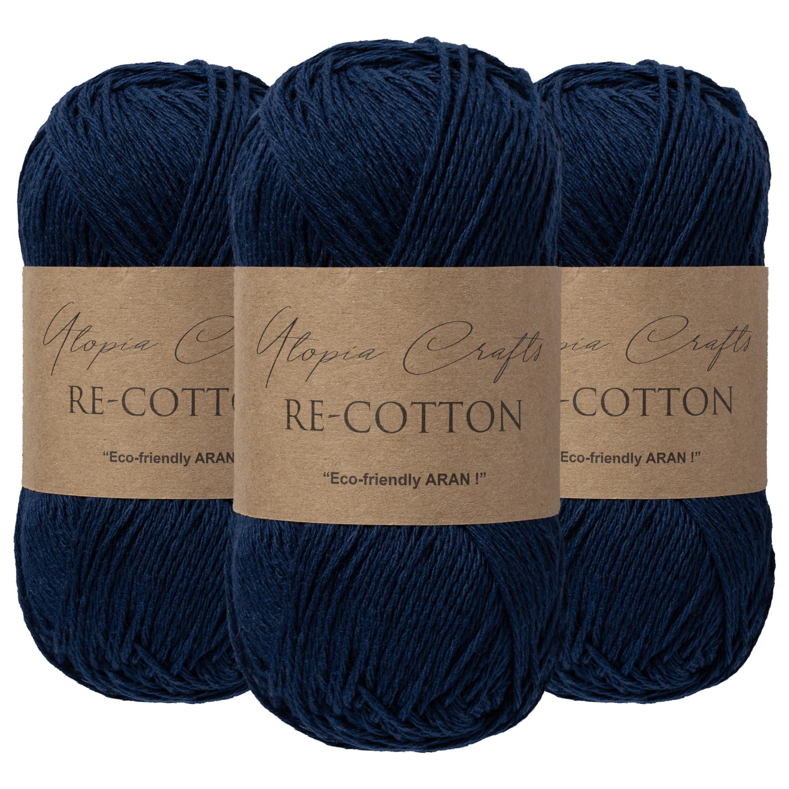 Utopia Crafts Re-Cotton Knitting Yarn 3X 100g (Navy Blue) — image 1