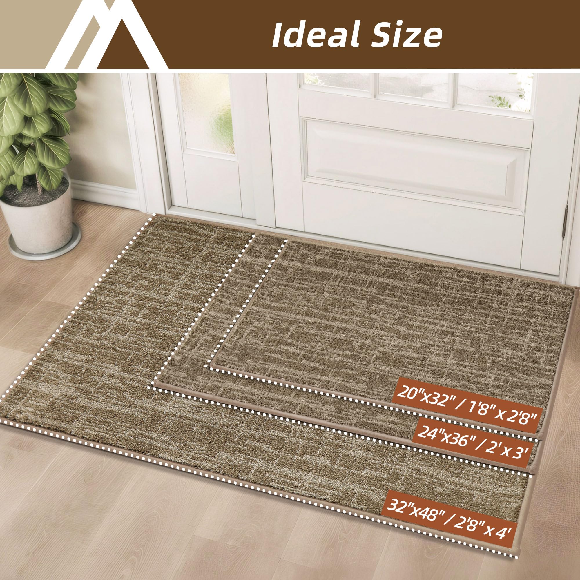 COSY HOMEER Paillasson antidérapant et lavable, absorbant la saleté, pour porte avant et arrière, tapis d'entrée et chaussures humides, taupe, 50,8 x 81,3 cm