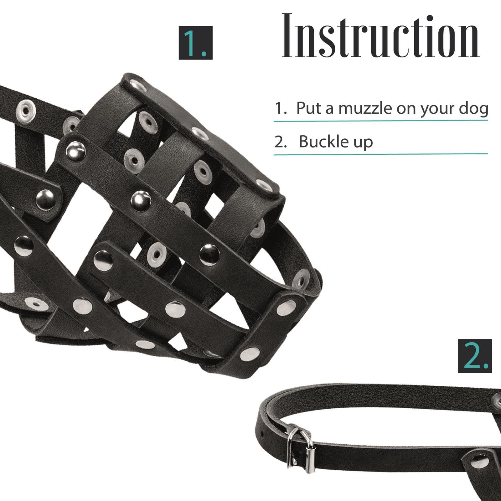 PillowPrim Ledermaulkörbe für Hunde, Verstellbar, Atmungsaktive Haustier Maske Hundetraining, Sicherer, Rottweiler, Pitbull Terrier, Boxer, Amstaff, Schwarz
