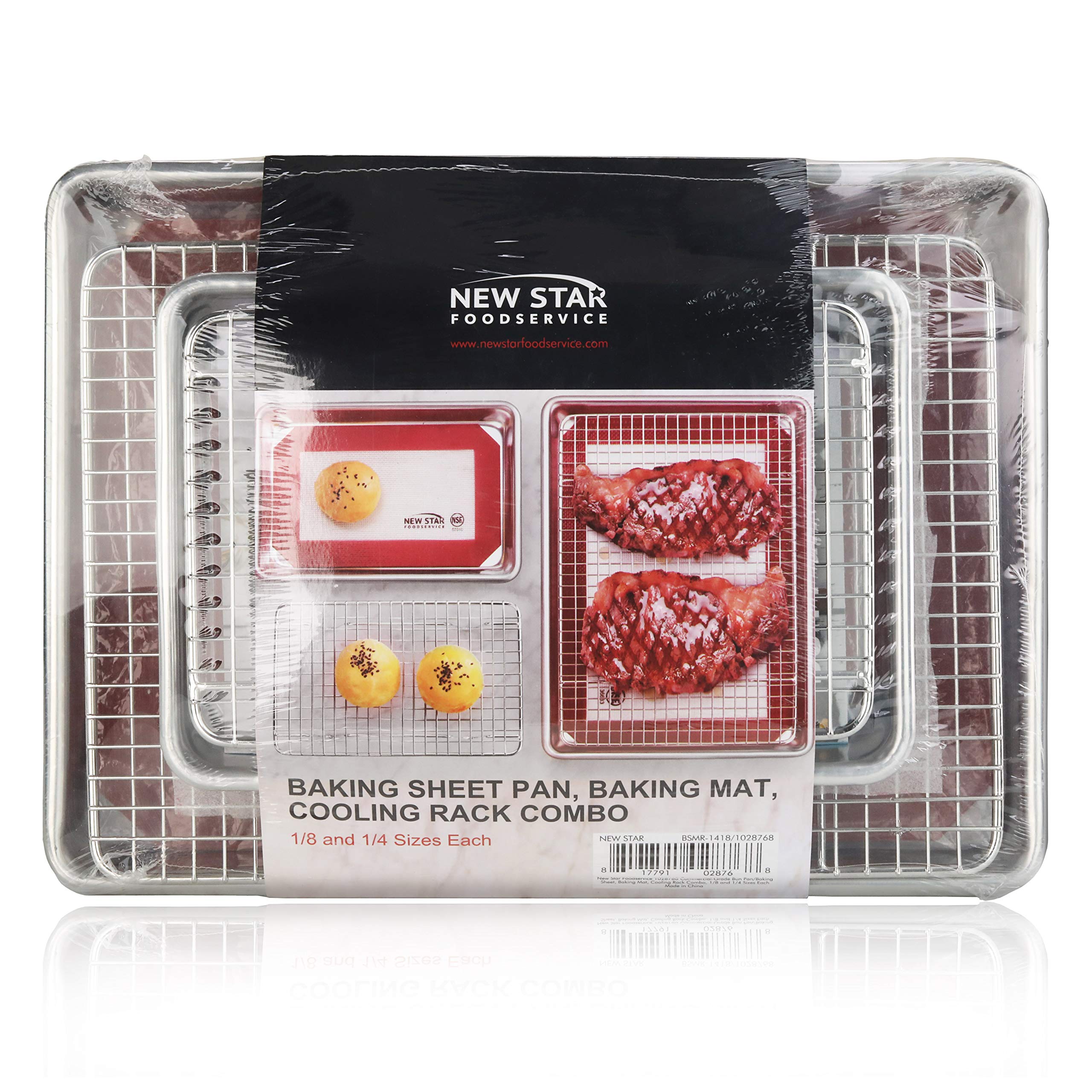New Star Foodservice 1028768 komercyjna forma do bułek/blacha do pieczenia, mata do pieczenia, stojak chłodzący Combo akcesoria do pieczenia, rozmiar 1/8 i 1/4
