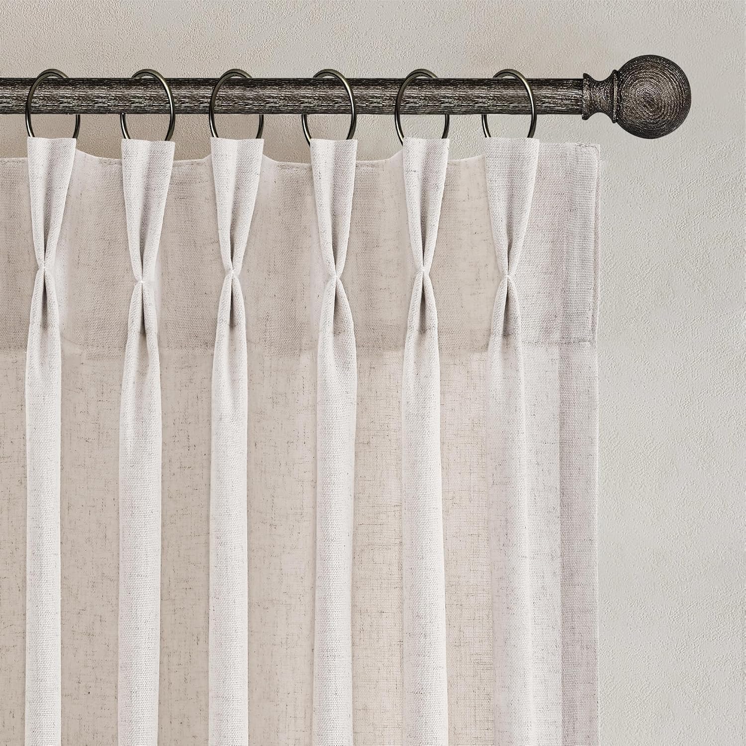 Natural Beige Pinch Pleated Semi Sheer Linen Curtains 84 Inch Length 2 Panels for Living Room Bedroom Cream Colored Boho Room Decor Light Filtering Back Tab Pinch Pleat Window Drapes 50x84 7Ft