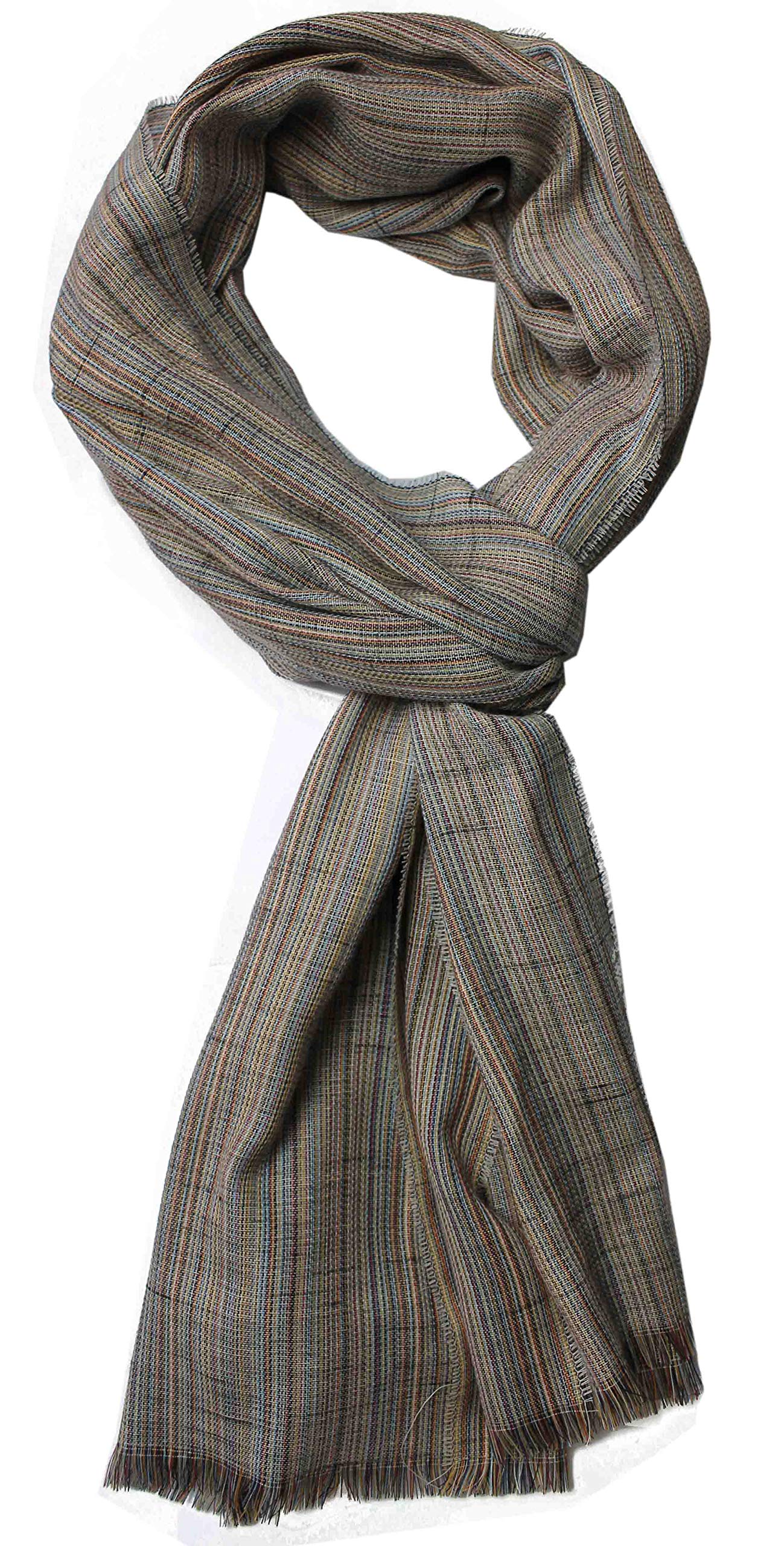 Rotfuchs Sciarpa In Cotone Leggera, Strisce Multicolore (Bianco/Grigio/Blu), 190x20 Cm, Made In Germany