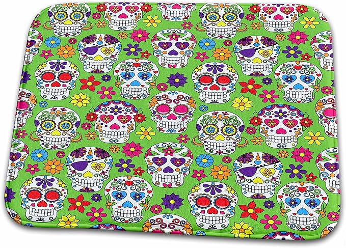 3dRose Colorful Sugar Skulls All in A Row with A Green... - Bathroom Bath Rug Mats (rug-216985-1)