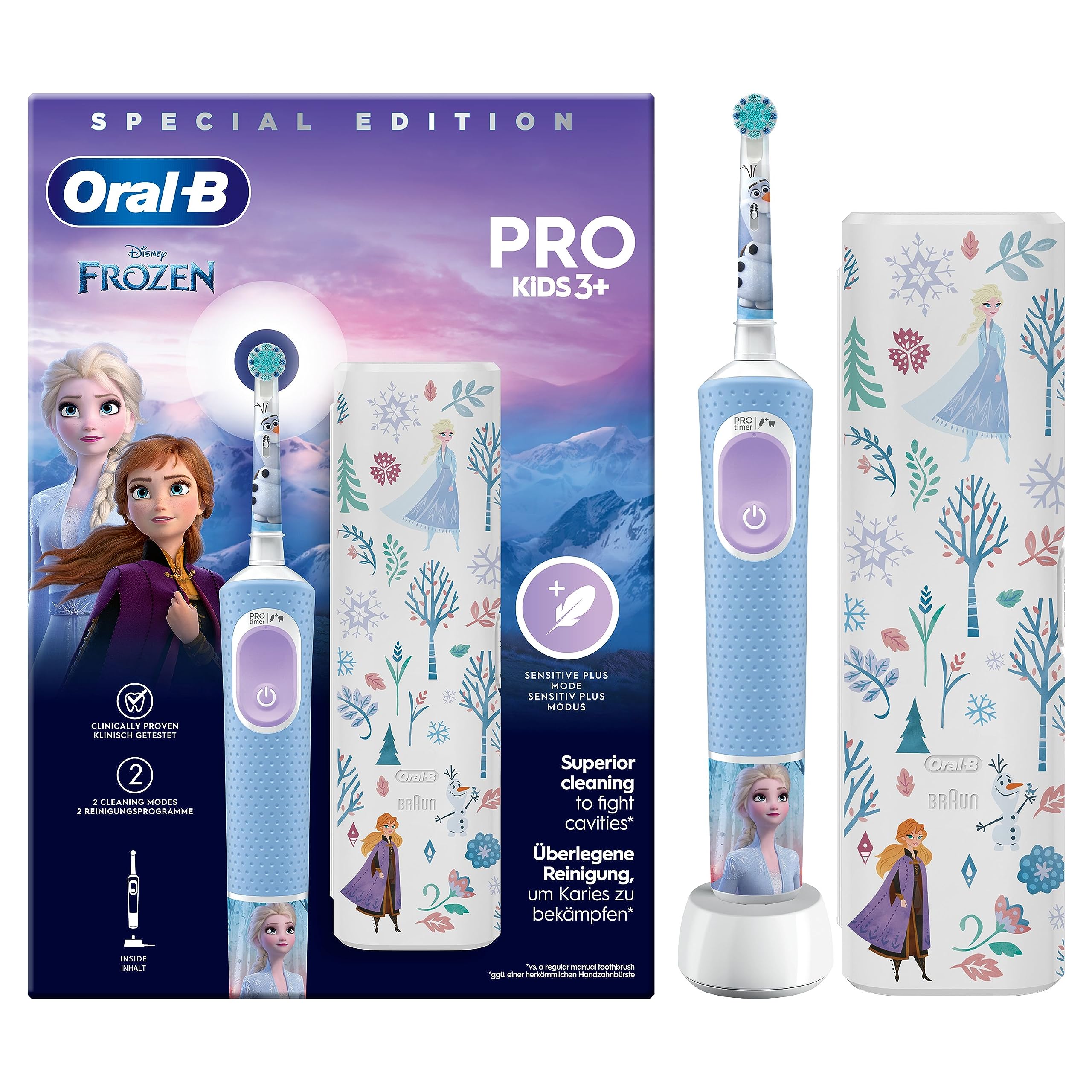 Oral-B Spazzolino Elettrico Ricaricabile Kids 3+, 1 Testina, Custodia, Azzurro - Disney Frozen, 1 Testina di Ricambio per Spazzolino Elettrico, dai 3 Anni in Su, Delicato sulle Gengive, Custodia