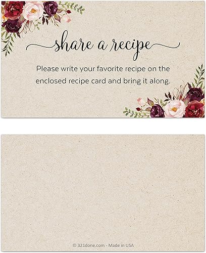 Miniatura 3 de 321Done Red Roses Share a Recipe Card (juego de 50) 3.5x2 Kraft - Tarjeta de solicitud de recetas pequeñas florales para invitación de despedida de