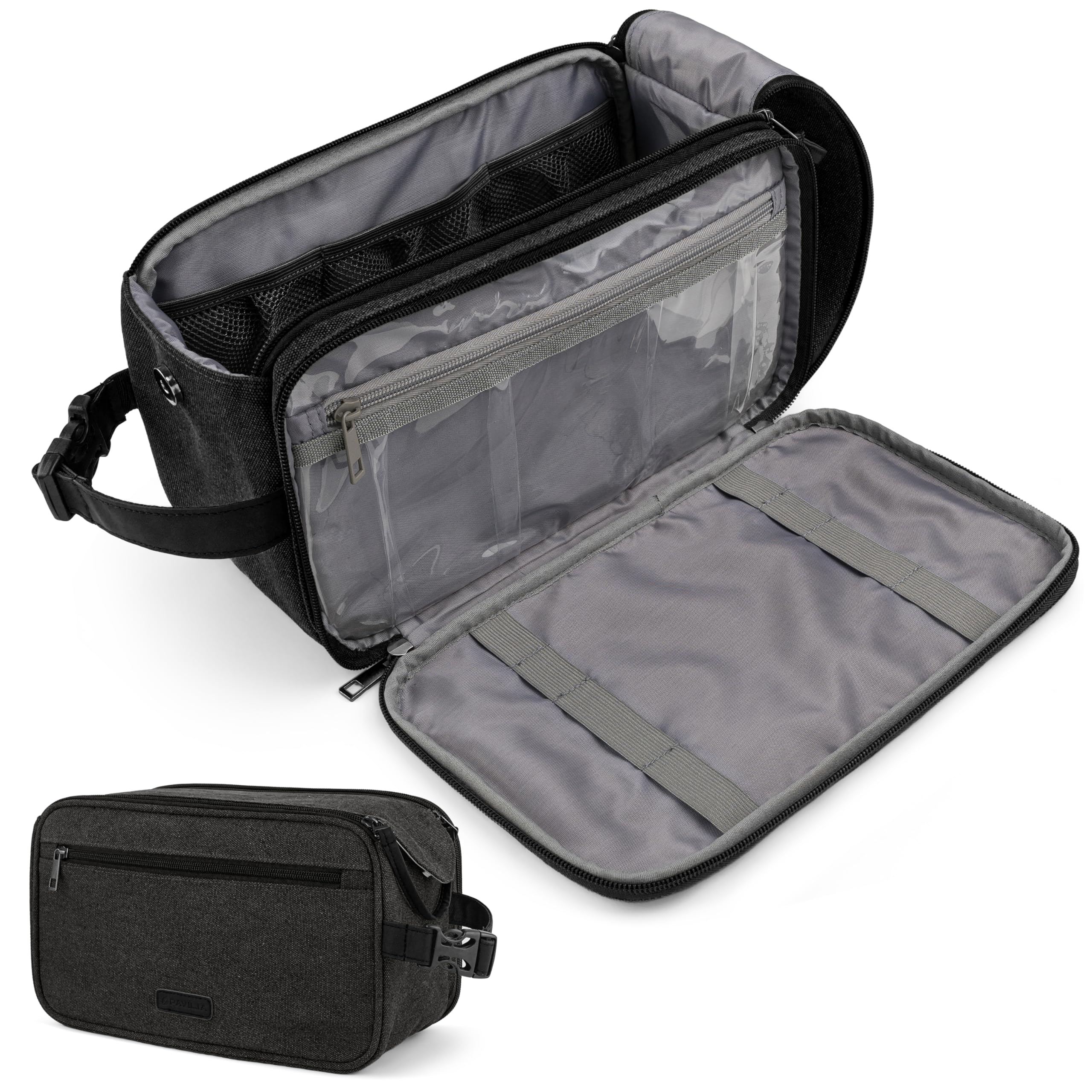 PAVILIA Toiletry Bag for Men, Canvas Travel Dopp Kit, Extra Large Water Resistant Hygiene Bag Toiletries Organizer, Shaving Kit Travel Accessories Bag