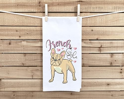 Miniatura 3 de Toalla de cocina de estilo francés, 100 % algodón, color negro y blanco, linda y divertida comida de bulldog francés, toalla de mano con temática de