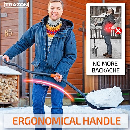 Miniatura 3 de Pala de nieve resistente para entrada con mango ergonómico para usar sin dolor de espalda, para el hogar, garaje, coche, pala de nieve con hoja de