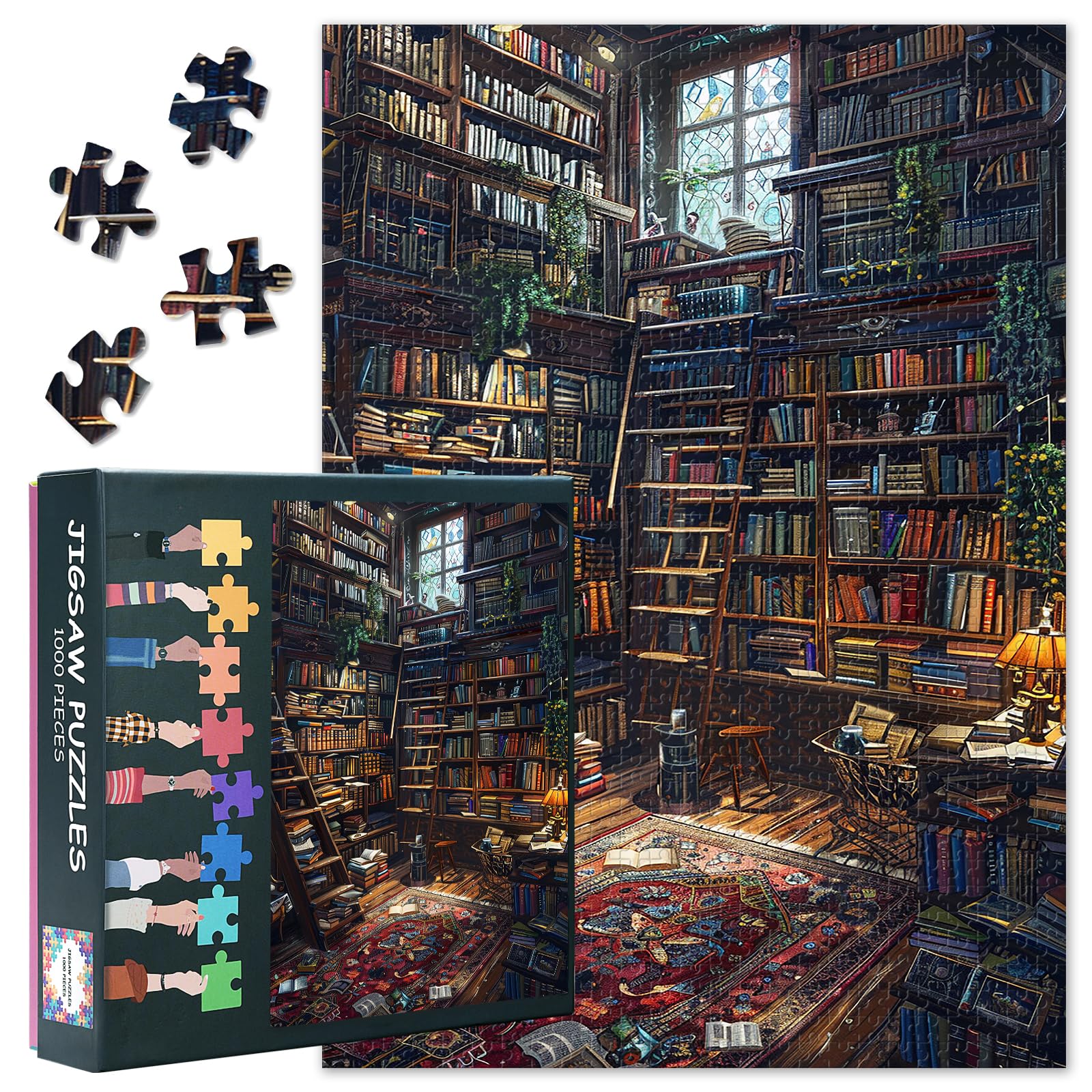 Bookshelf Art 1000 Piece Jigsaw Puzzles for Adults, Family Challenging Puzzle Game (Vintage Library Theme), Birthday Party Gift for Men Women Home Decor (27.5"x19.7")