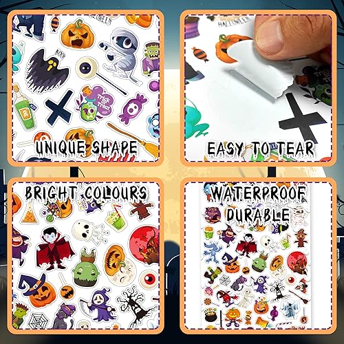 Miniatura 5 de LINAYE 24 hojas de calcomanías de Halloween, 1260 calcomanías adhesivas para niños, a granel para bolsas de golosinas de Halloween, recuerdos de