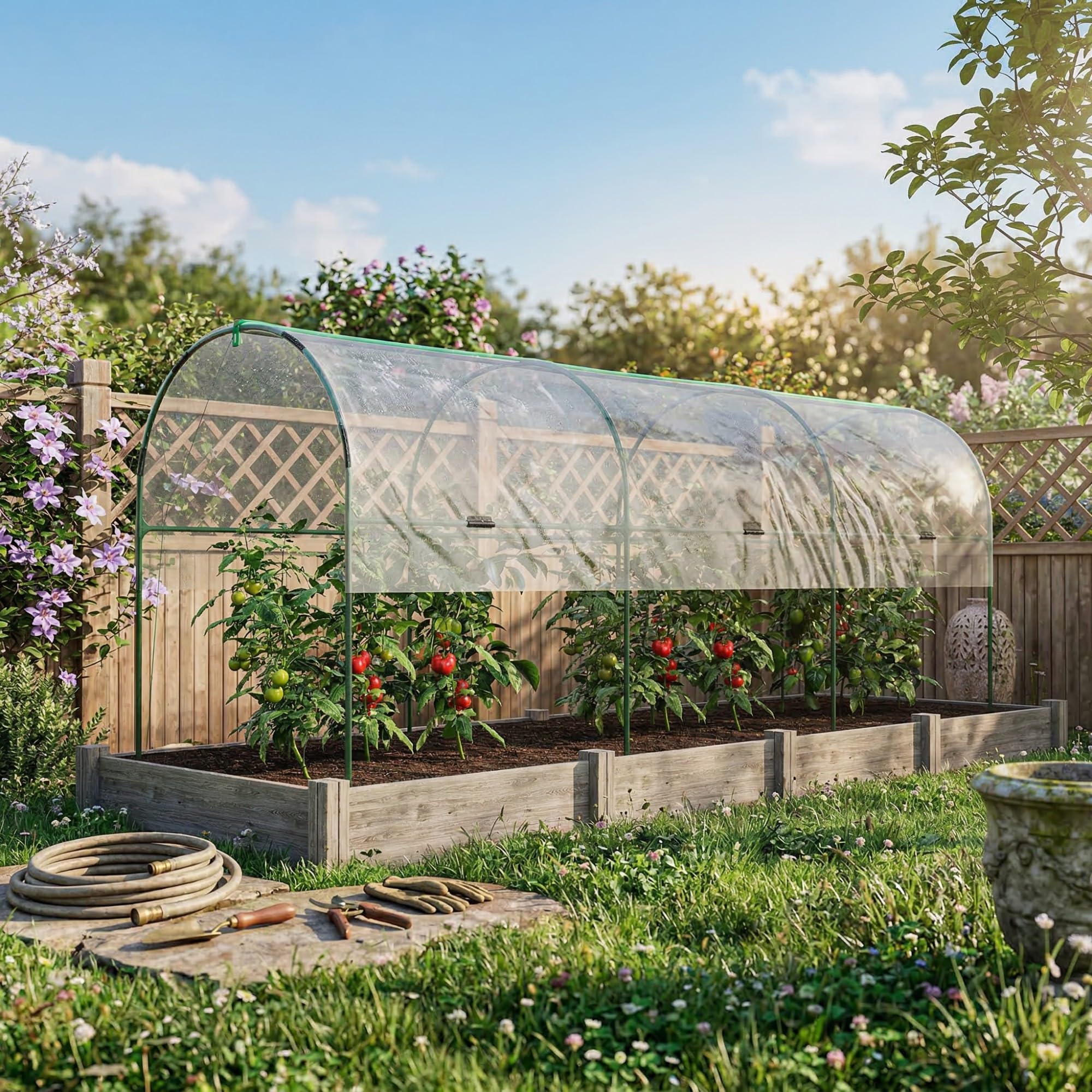 Outsunny Serre de Jardin, Serre à tomates, bâche renforcée, châssis en Acier, pour légumes Plantes Fleurs, pour extérieur, 400 x 120 x 170 cm, Transparent