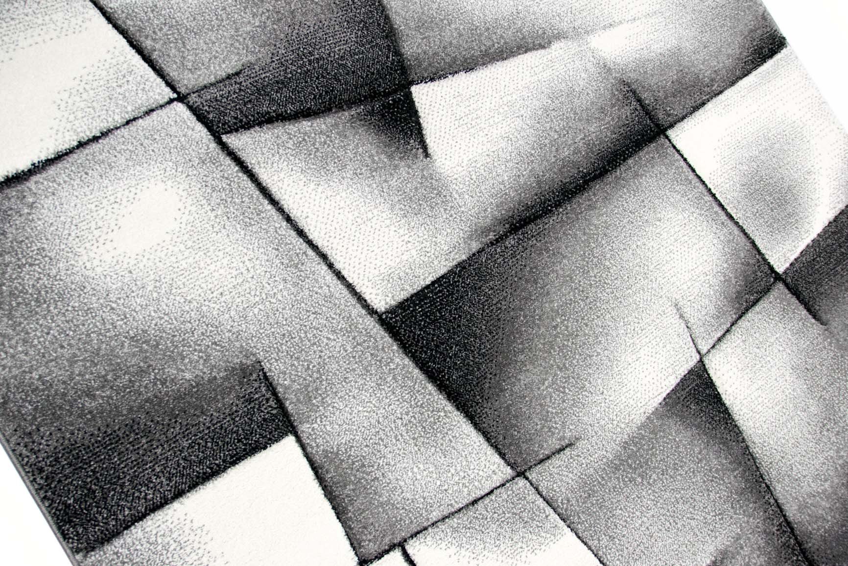Teppich-Traum Kurzflor Teppich Karo-Patchwork Grau Schwarz Weiß 80x300 cm | Pflegeleicht, schmutzabweisend, strapazierfähig und OEKO-TEX geprüft, Konturenschnitt, für Fußbodenheizung & Wohnbereich