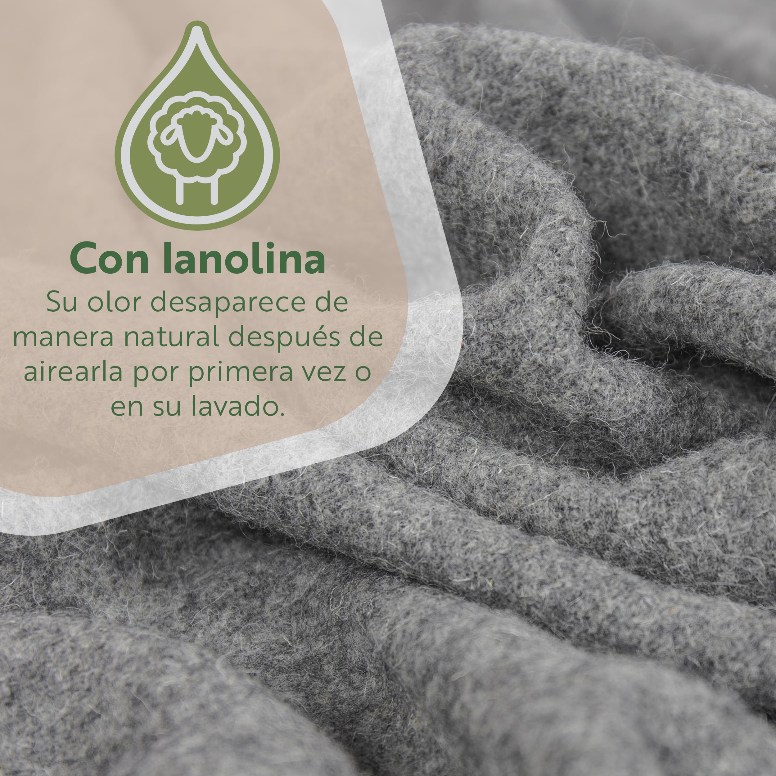 Nostra Zelandia Manta de Lana 100% Pura – Grande Cálida, Transpirable y Ligera para Sofá, Cama y Uso Exterior, Confort Termorregulador con Flecos - Fabricada en Europa (Gris Natural)