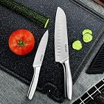 hecef Silver Kitchen Knife Set of 5, Satin Finish Blade with Hollow Handle, Includes 8" Chef, 8" Bread, 8" Santoku, 5" Utility and 3.5" paring Knife
