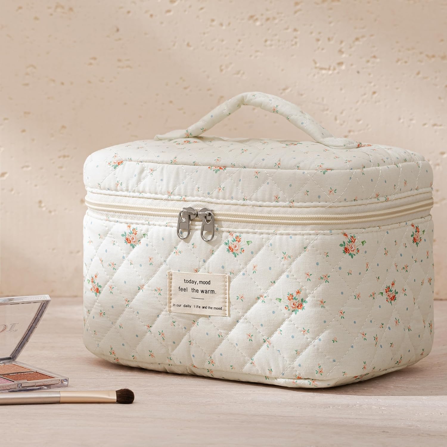 HBselect Quilted Makeup Bag, 3PCS Cotton Large Travel Makeup Bag, Cute Floral Coquette Make up Bag Cosmetic Bag Toiletry Bag for Women Girls - Image 6