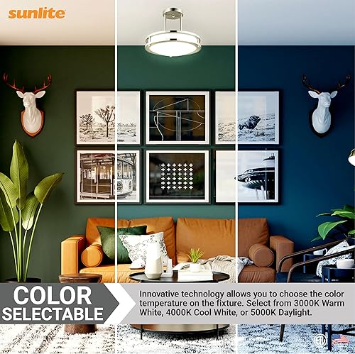 Miniatura 9 de Sunlite 87784 Lámpara LED de techo de doble banda de 12 pulgadas, montaje semiempotrado decorativo, 15 vatios, 1050 lúmenes, 3 CCT ajustable