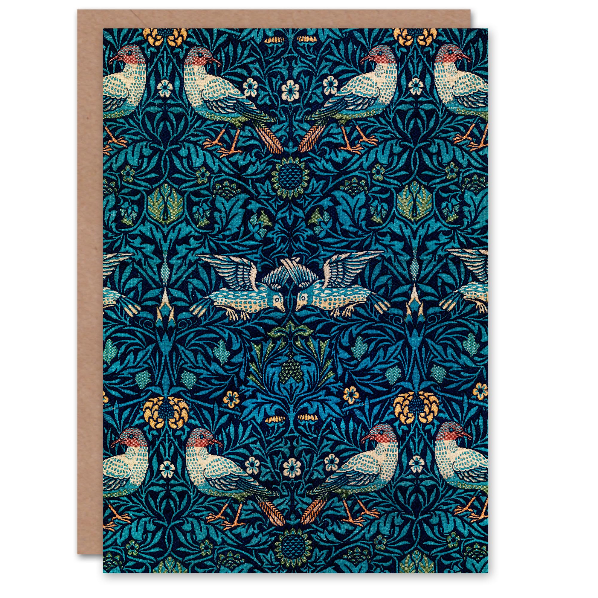 Artery8 William Morris Art Card Birds & Flowers Blue Pattern Greeting Card
