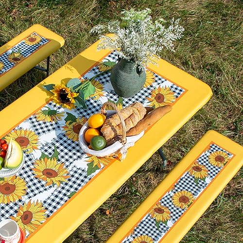 Miniatura 4 de ARTABLE Fundas para mesa de pícnic, para primavera y verano, bordes elásticos, rectangulares ajustables de 6 pies, redondas, impermeables, para